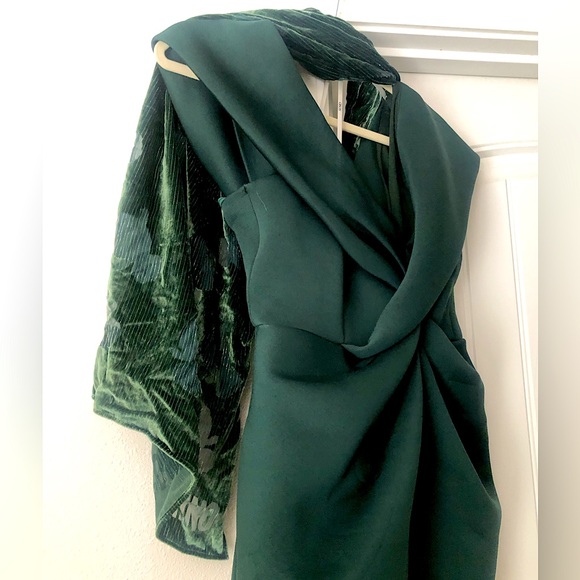ASOS y2k Forest Green Neoprene Bodycon mid-calf Sculptural Dress size US 14 - Picture 1 of 16